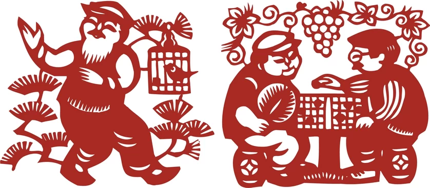 中国风中式传统喜庆民俗人物动物窗花剪纸插画边框AI矢量PNG素材【2705】